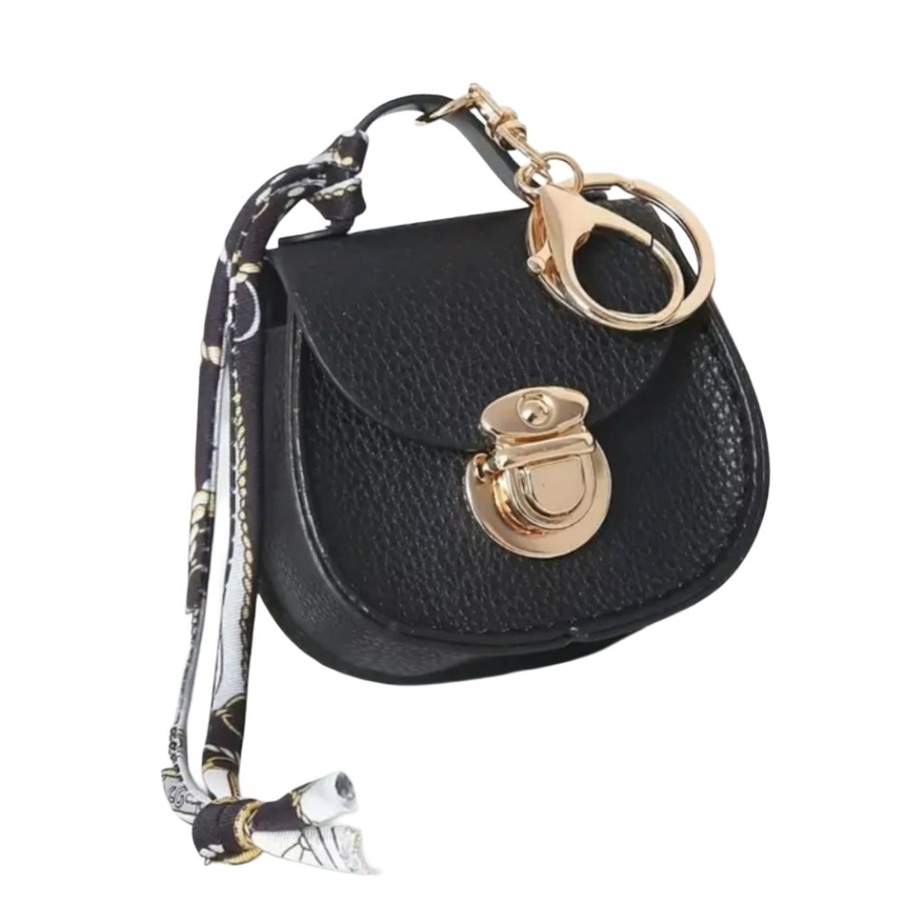 Purse Charm, Keychain, Mini Black Saddle Bag, Coin Purse/Keys/ lip Gloss / (A2)
